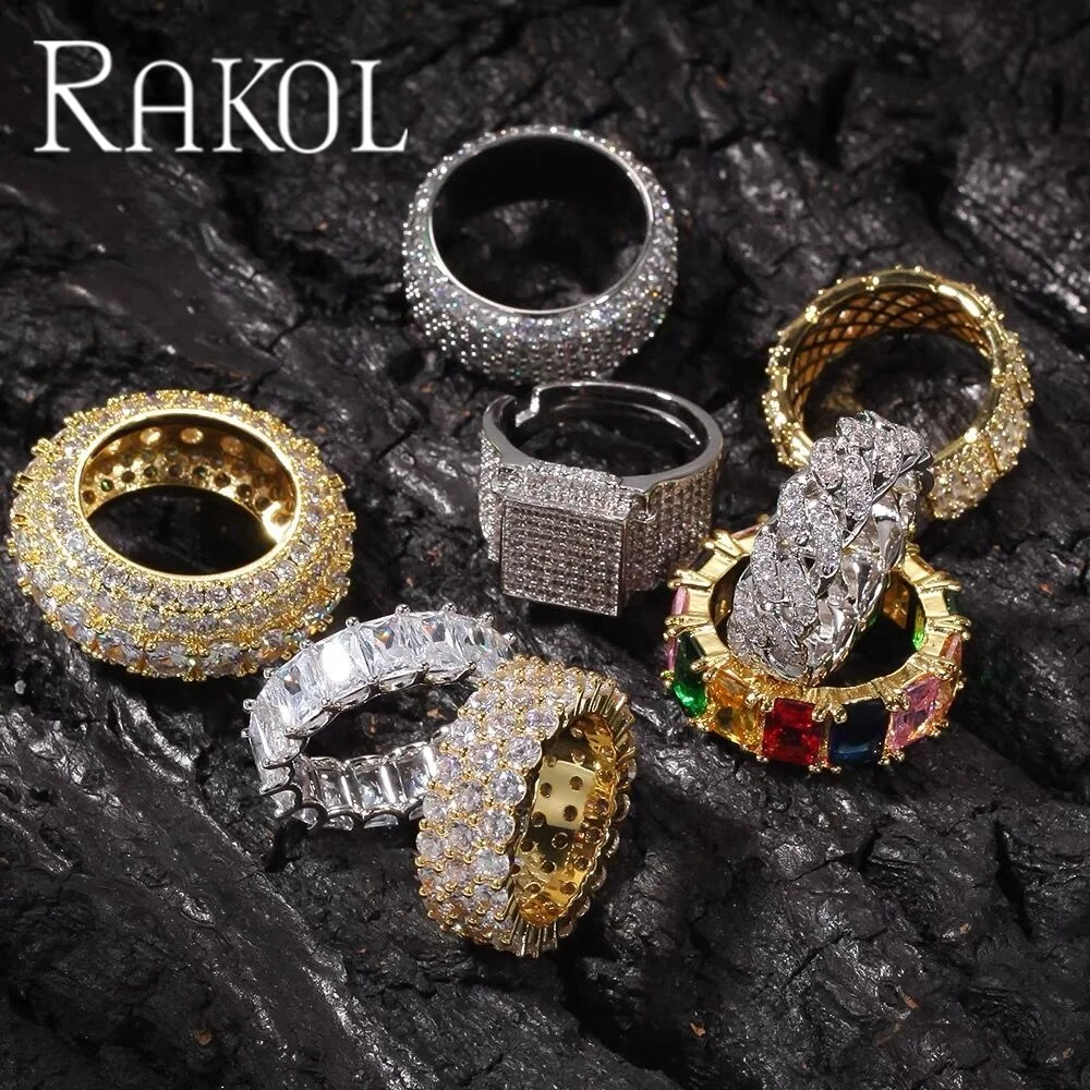 RAKOL RP2313 Hot Sales Cz Cubic Zirconia Ring Eternity Wedding Bands Engagement Non Tarnish Baguette Diamond Tennis Women Rings