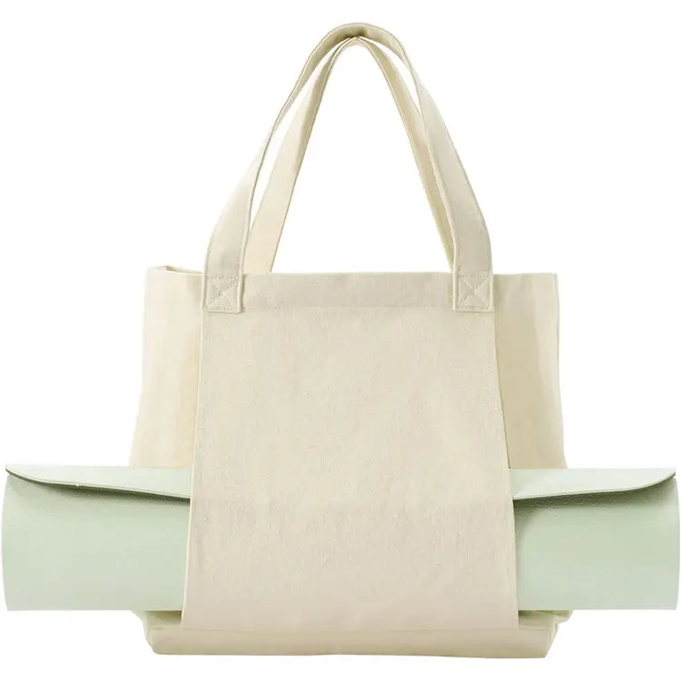 Factory Custom Logo Large Yoga Accessories Gym Cotton Beach Shoulder Canvas Yoga Tote Bag with Yoga Mat Carrier