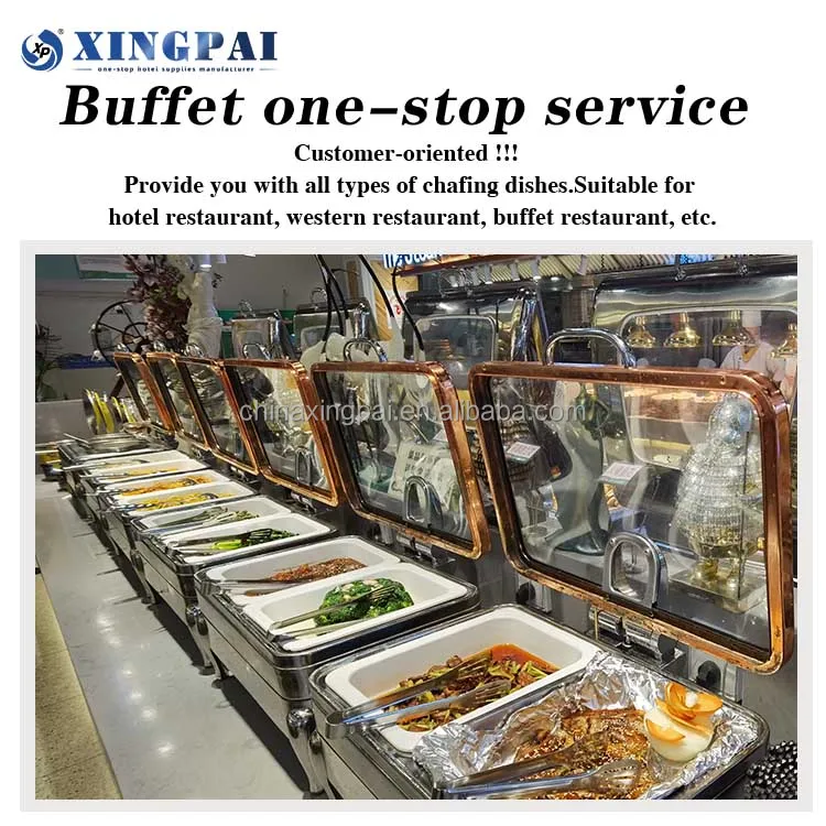 XINGPAI commercial restaurant equipment buffet food warmer 4 L stainless steel cheffing dish with glass lid