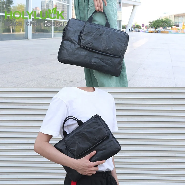 Customized 14 inch waterproof tote bag zipper dupont tyvek paper laptop travel bag with sleeve