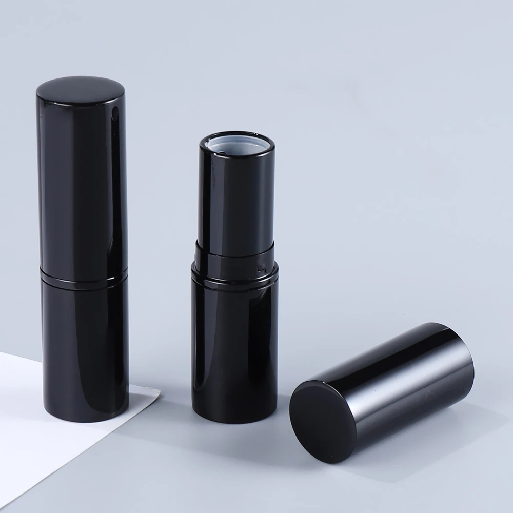 Solid Shiny Aluminium Metal Lip Balm Tube Black