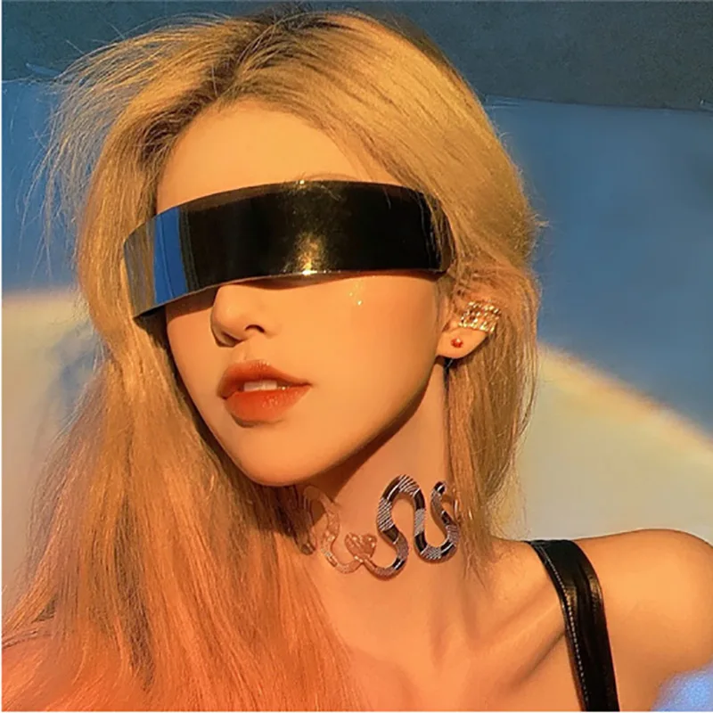 Futuristic Narrow Visor Women Sunglasses Laser Eyeglasses Personality Mirrored Lens Eyewear Glasses integrated Men Sun Glasses