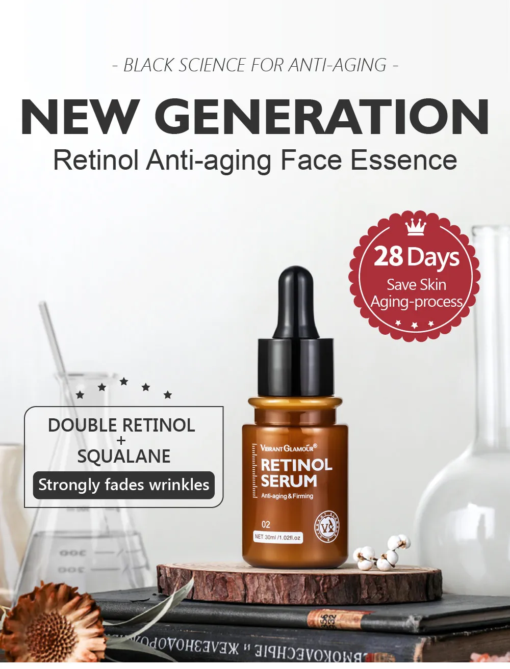 VIBRANT GLAMOUR Moisturizing Whitening serum Firming Fade Fine Lines Anti-wrinkle Anti-aging Deep face Care Retinol Face Serum