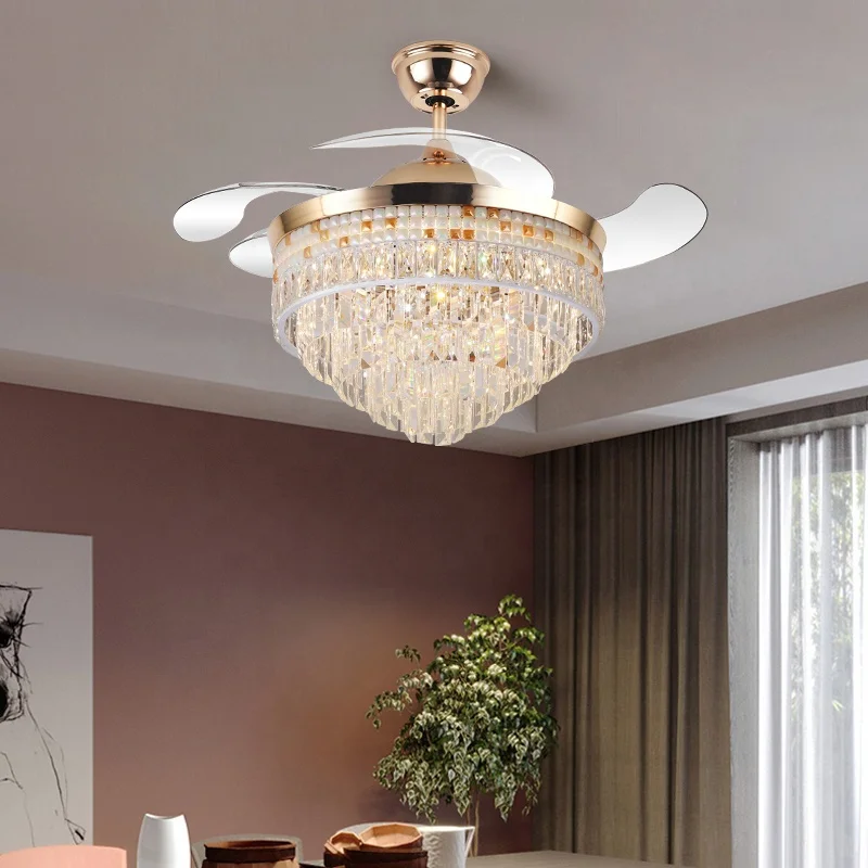 D004 crystal chandelier fan with 42inch with remote control ceiling fans with crystal chandeliers