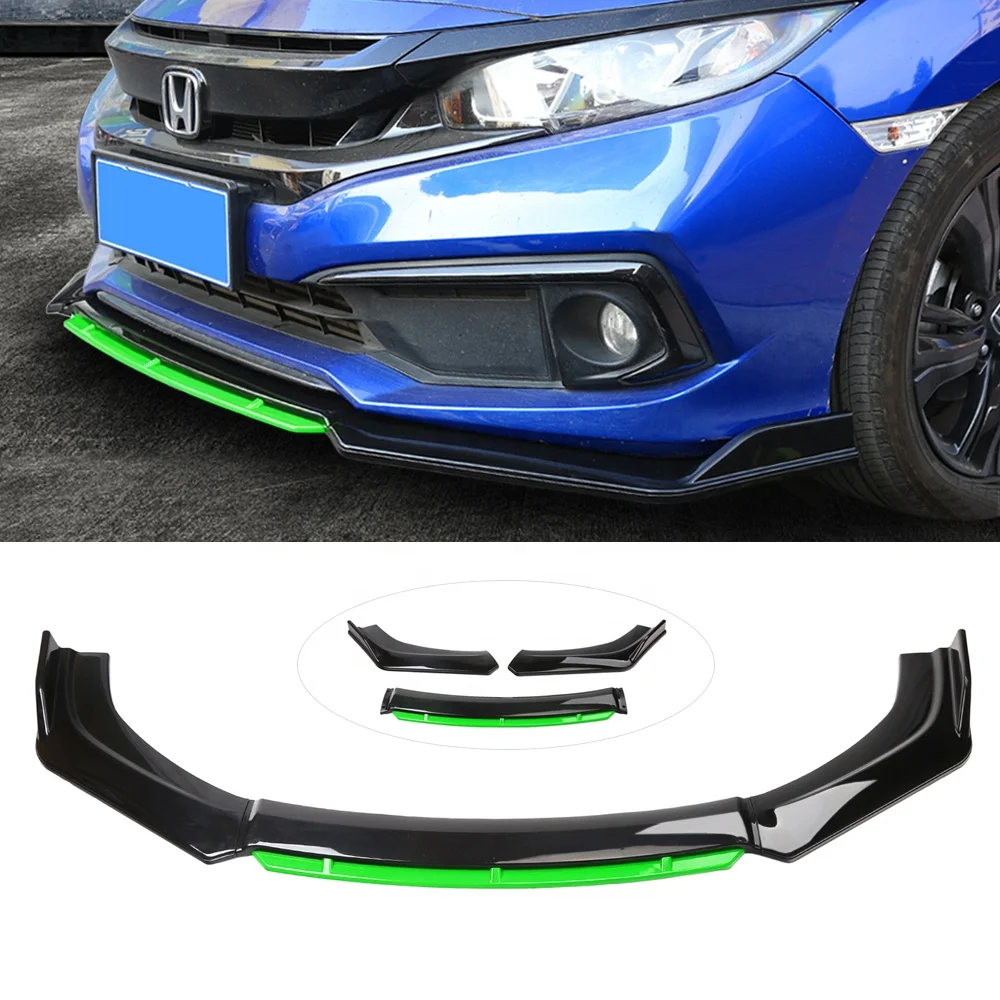 DTOUCH Car Universal two-color Front Shovel Gloss Black+Green Car Front Bumper Lip Body Kit Front Under Lips  Diffuser Spoiler