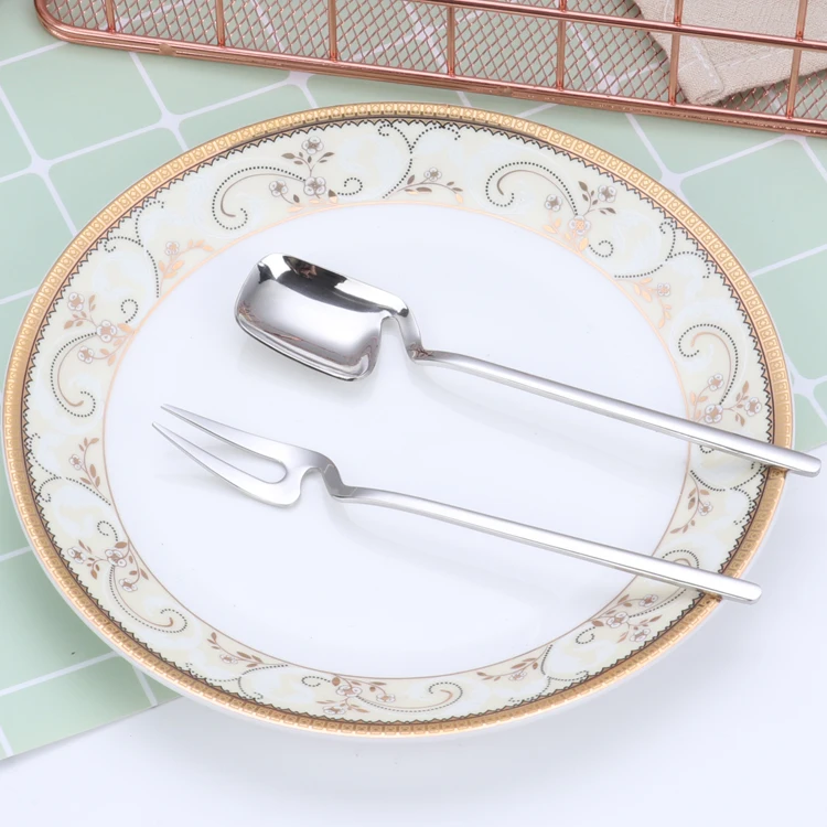 
Stainless Steel Tableware Spoon and Fork Set can Hang on the Glass for Coffee, Tea and Fruit 