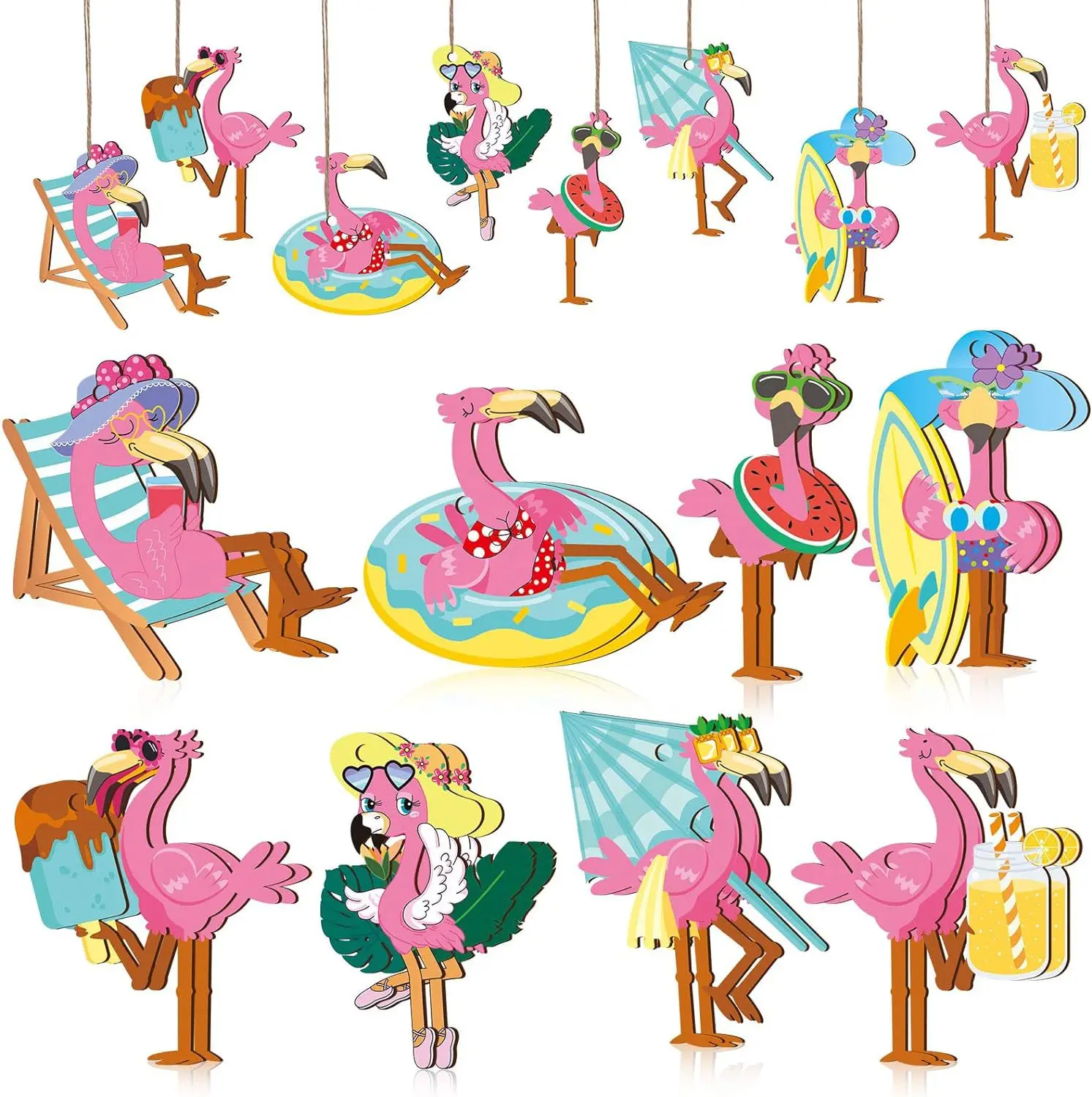Custom Beach Themed Wooden Flamingo Shaped Pendants Outdoor Summer Party Decoration Pendants