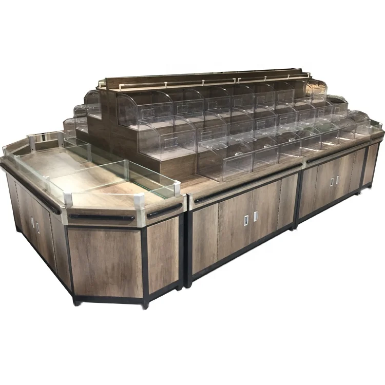 Индивидуальные деревянные супермаркета shelving гондолы конфеты с высушенными фруктами стеллаж для выставки товаров