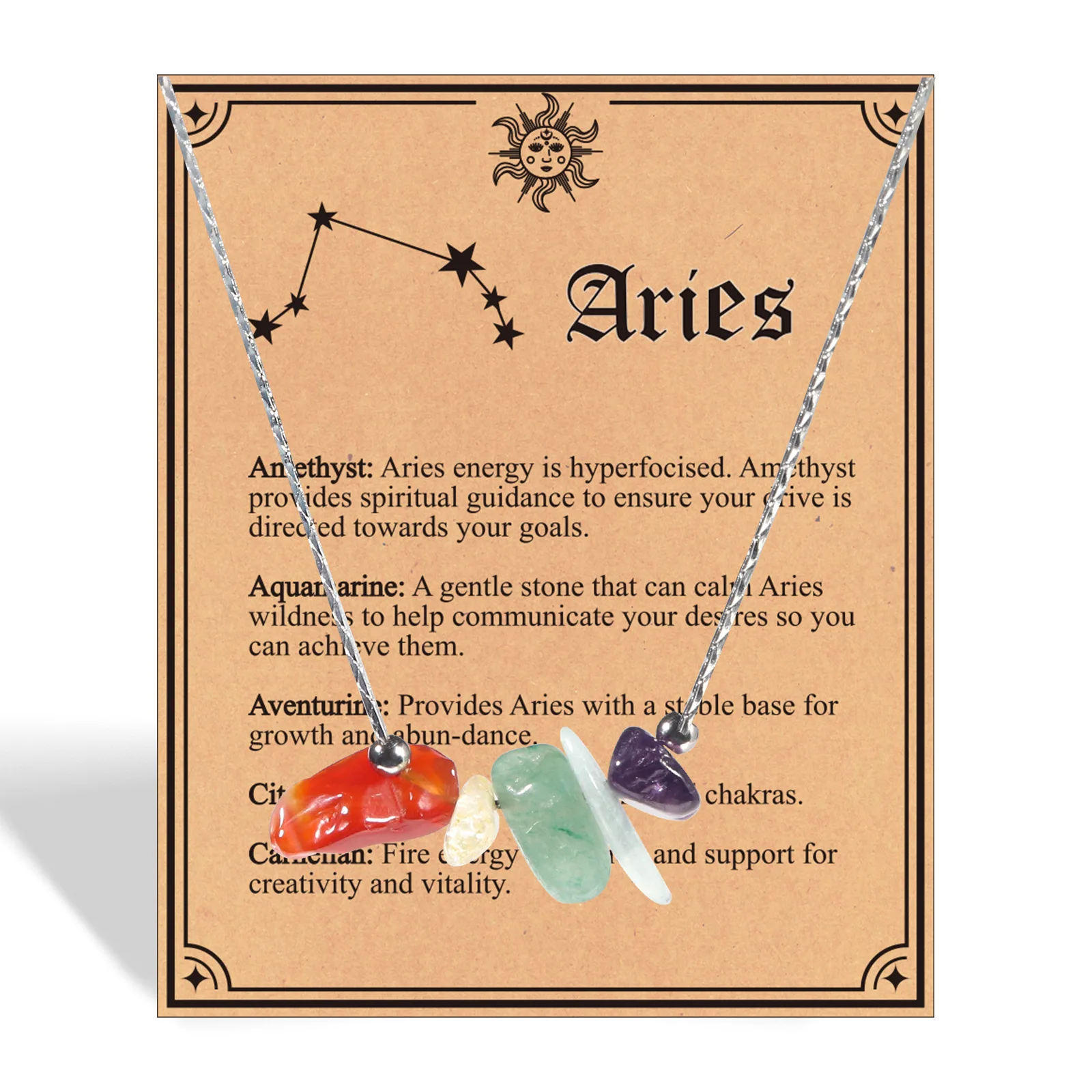 Fashionable Natural Stone 12 Constellations Pendant Necklace Birthstone Crystal Combination Unisex Pendant Necklace Jewelry