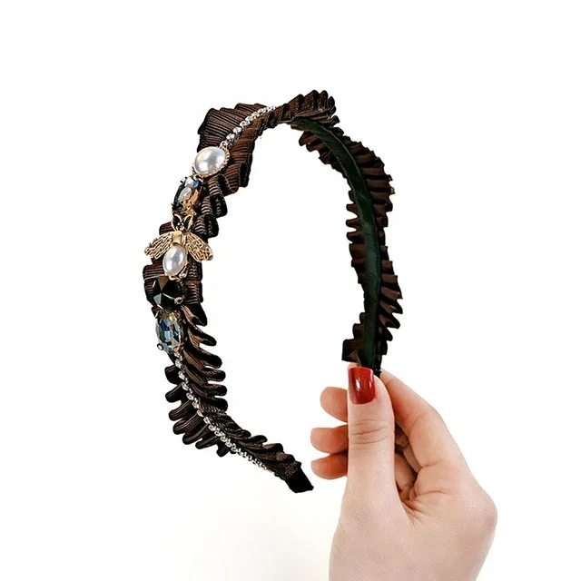 Newest Wavy Hair Band Bee Rhinestone Headband Female Net Red Temperament Korean Hairpin