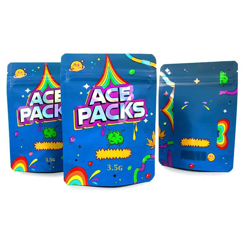 35g Glossy Print Matte PET Material Custom Printed Mylar Bag Shape Stand up Food Pouch Smell Proof with Die Cut Zipper