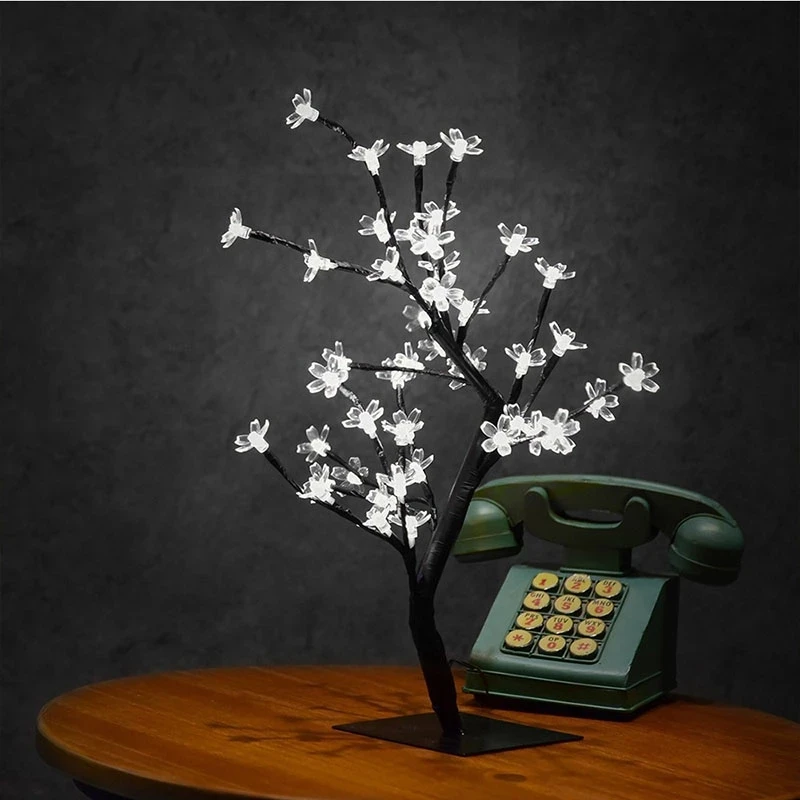 Battery Operated 45CM 24/36/48 LED Cherry Blossom Bonsai Tree Lights Crystal Cherry Flower Tree Desk Top lamp for Party Wedding