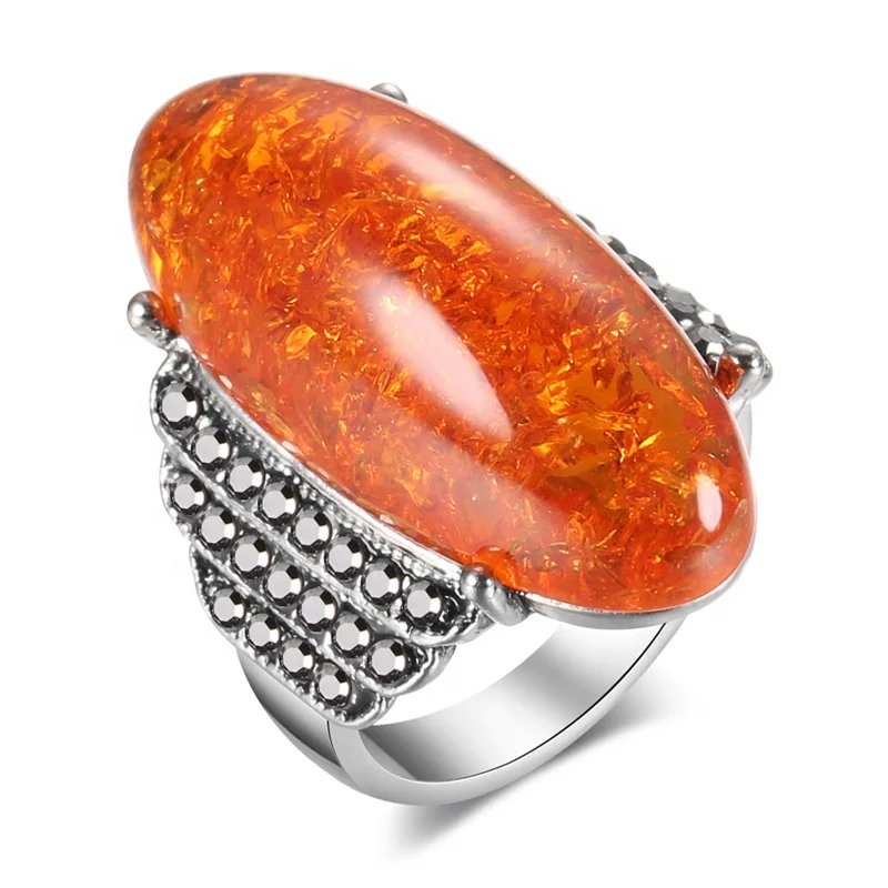 S925 Fine flower Ring Sterling Silver handicraft upper I love mom yellow oval Artisan Baltic Gemstone Amber