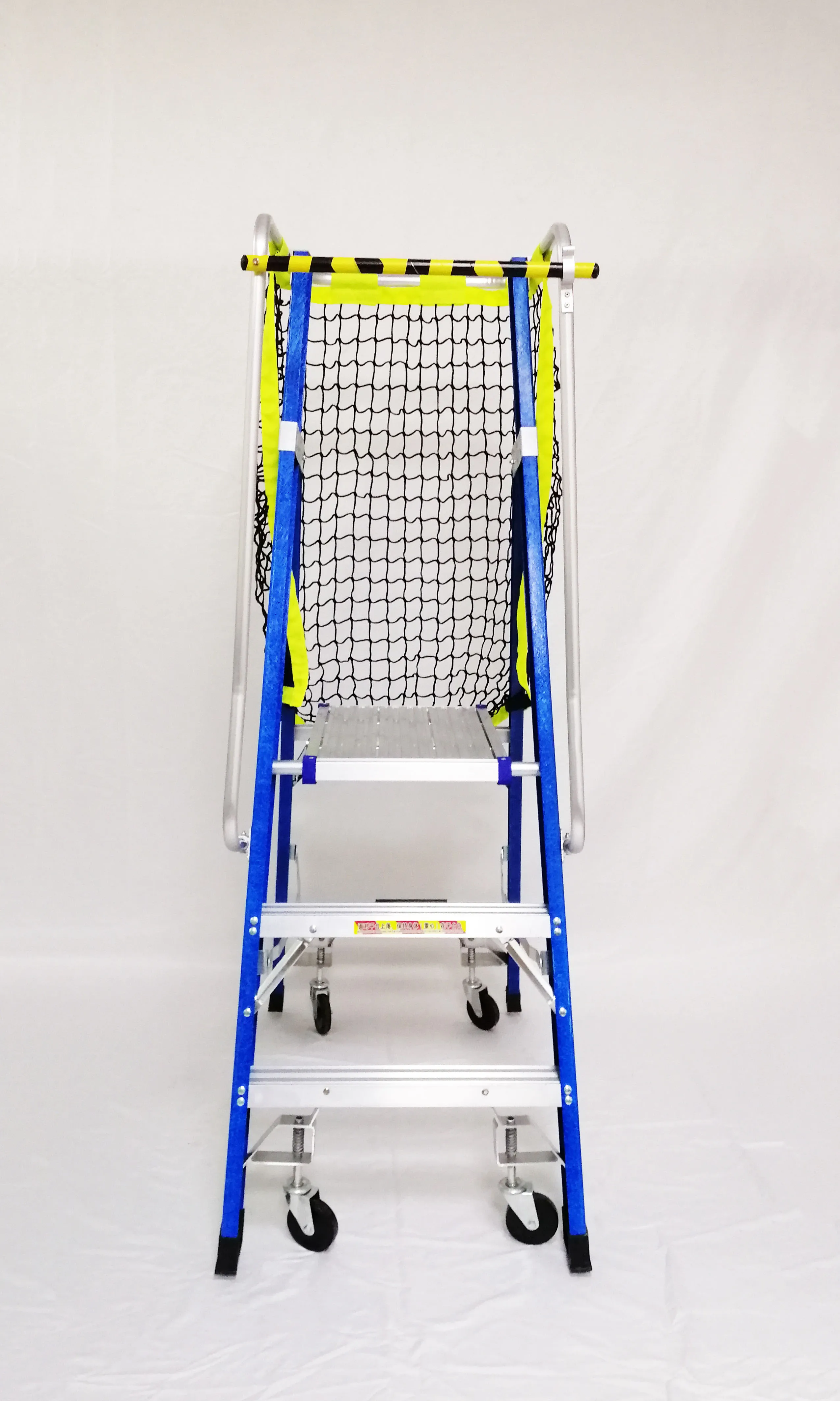 High Strength Fiberglass Mobile Platform 5 Step Warehouse Ladder With Wheels Safety Frame System