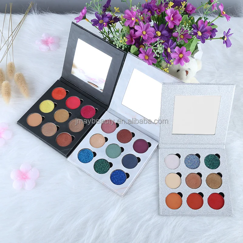 Factory Custom Eye Shadow Empty Container Gold Black Silver Empty Pallet Makeup 9 Pan Square Empty Eyeshadow Magnetic Palette