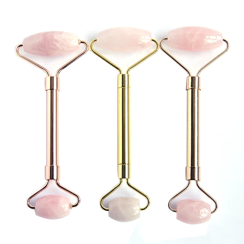 Custom logo facial massage rose quartz crystal stone gua sha tools set jade roller massager for face