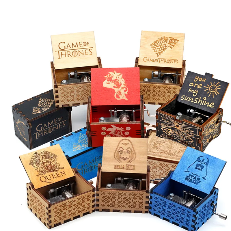 2021 New Arrival Custom Mini Hand Crank Laser Engraved Hand Crank Wooden Music Box