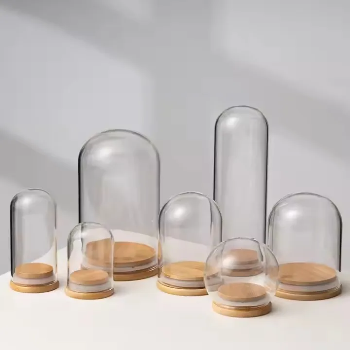 Customized Size glass bottle bamboo cover storage jar with wooden lid