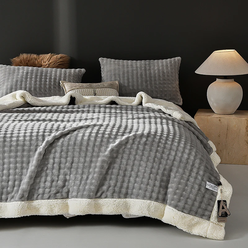 Wholesale Custom Cozy Ultra Soft Cloud Like Fluffy 100% Polyester Solid Double Layer Rabbit Fur Blanket