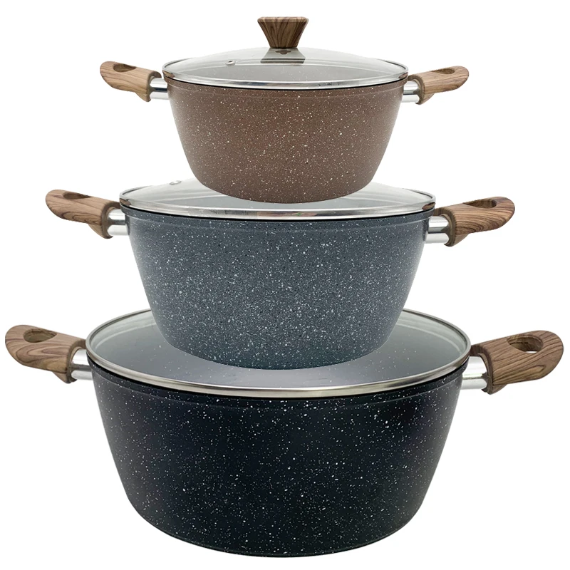 non stick cookware set soup pot and pan set granite kitchenware aluminum alloy casserole pot set