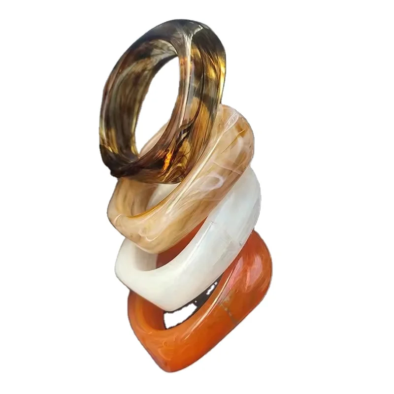 2024 Acrylic Resin Bangle Bracelet Exaggerated Geometric Square Chunky Acrylic Bracelet Multicolor Bangles Jewelry