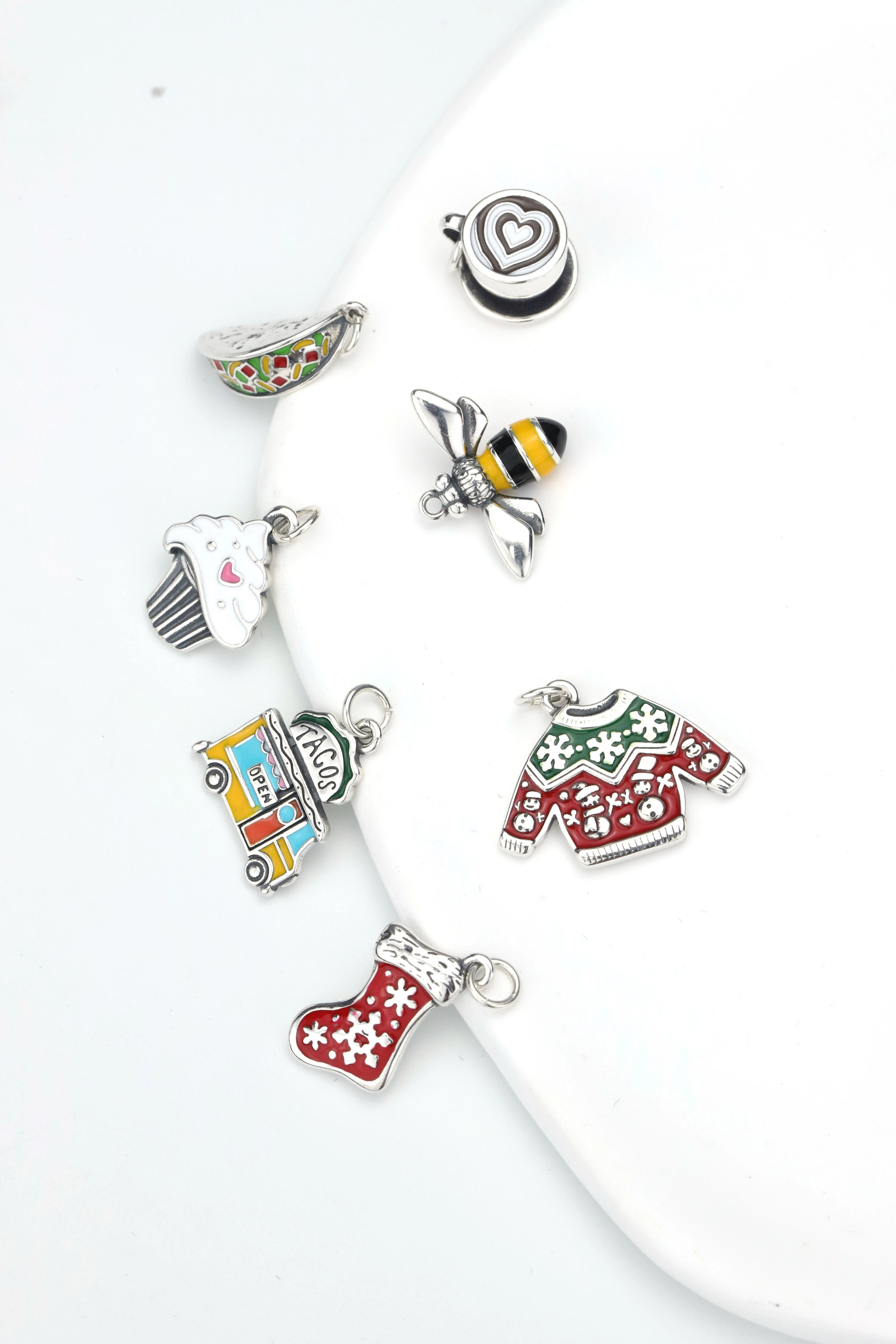 Cute DIY Food Pendant Enamel Taco Charm for Bracelet Mexican Food Hispanic Tortilla Cheese Made from Sterling Silver