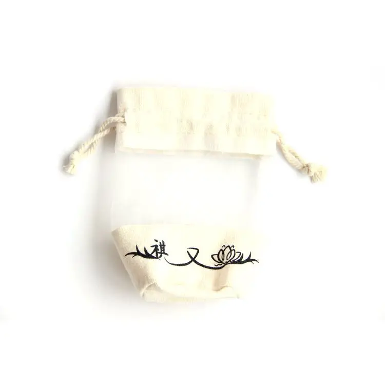 Custom Logo Recycled White Cotton Pouch Drawstring Dust Jewelry Gift Pouch Wiith Clear Windows