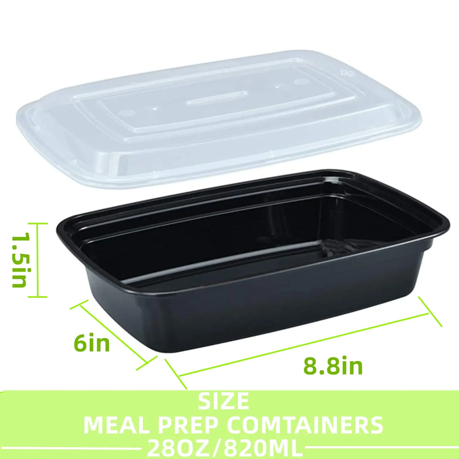 28 oz Plastic Meal Prep Containers with Lids, Leakproof Rectangular Food Storage Container Box for Restaurant