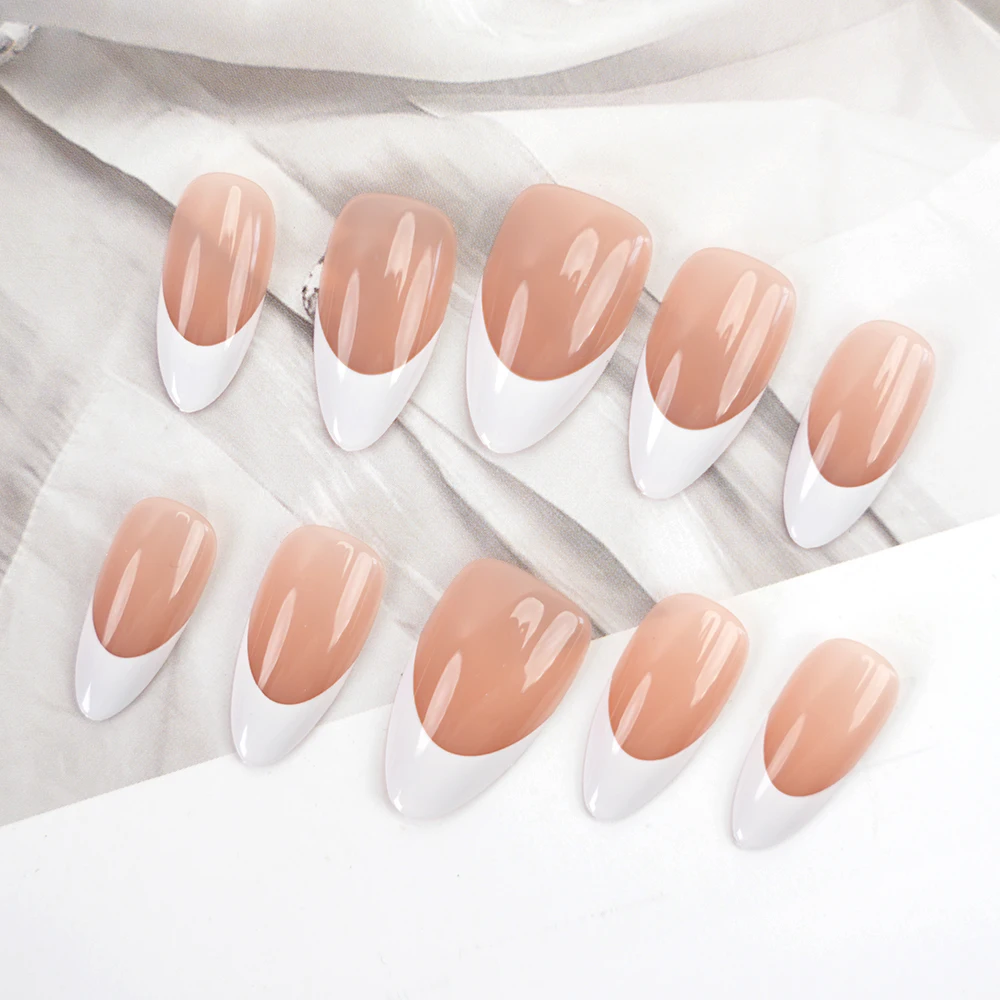 Hot Selling White French Presses Acrylic Artificial Finger Nails Rurable No Crease Reusable Press On Nails Wholesale