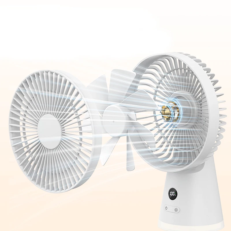 New Rechargeable Fan Angle Adjustable Led Power Display 5 Gears Wind Speeds Bottom Night Light Portable Fan