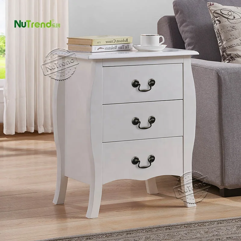 Retro Modern Living Room Small White Sofa Bed Side Corner Table  Vintage Bedroom 3 Drawers Wooden Night stand