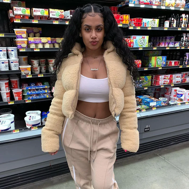 Stock Women Faux Fur Coats Jackets  plush fleece jacket puffer Bomber sheepcasual down coats winter clothes women tops