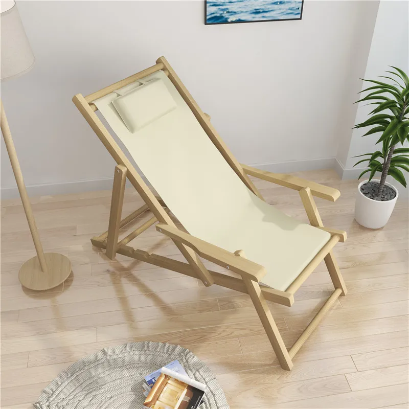 Cheap Wholesale Custom Canvas Design Wooden Deck Chair Outdoor Home Camping Courtyard Garden Adjustable Beach Casual