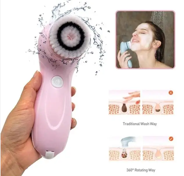 3-in-1 Electric Face Wash Brush Skin Clean Pore Cleaner SPA Beauty Relief Massager Rotating Rechargeable Facial Cleansing Brush