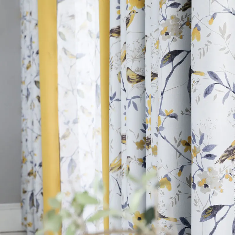 
Stock Available Modern Polyester Print Bird Designs Ready Made Curtain blackout For Living Room 