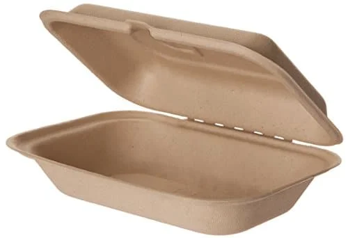 
Non Slip Textured Sugarcane Bagasse Biodegradable Compostable Clamshell Take-Out Box To-Go Container Hinged Container 