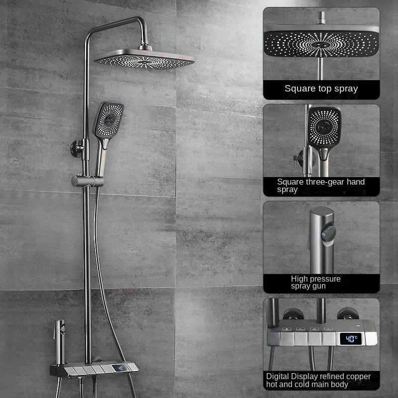 Bathroom Shower System Piano Key LED Shower Set Digital Temperature Smart Gun Gray Grey Brass Rainfall Faucet Cheap Low Price