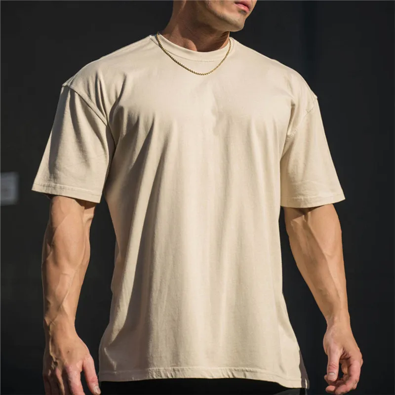 Wholesale New Men Gym Workout Fitness Cotton Short Sleeve T-shirt Hip Hop Fitness Summer Oversized Bodybuilding Tops Sports Tees