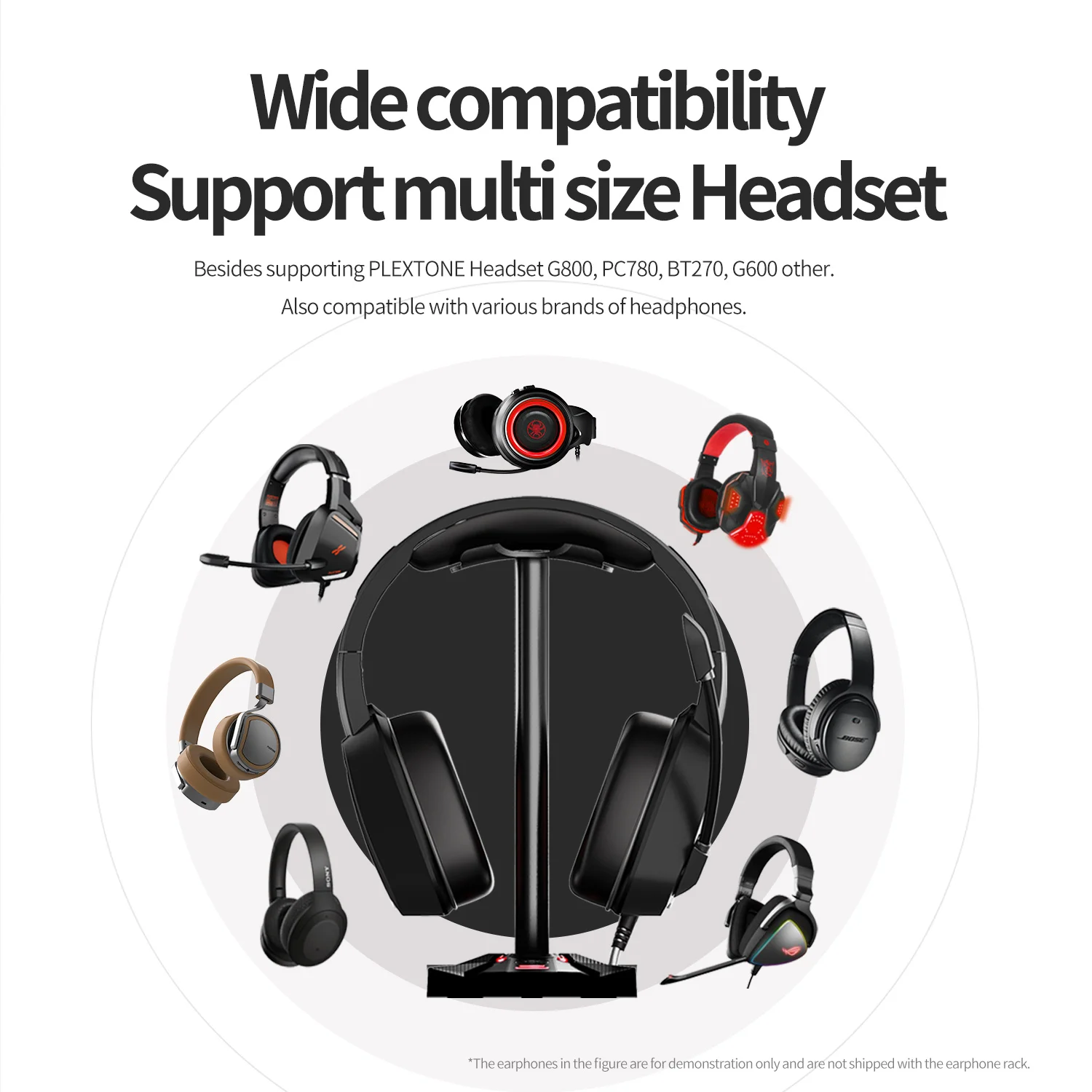 Headphone Stand Headset Holder Gaming Earphone Stand with Aluminum Supporting Bar Flexible Headrest ABS Solid Base