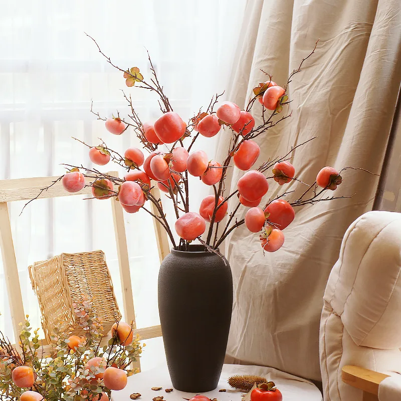 Wholesale artificial fruit Persimmon branch for home indoor outdoor wedding decoration