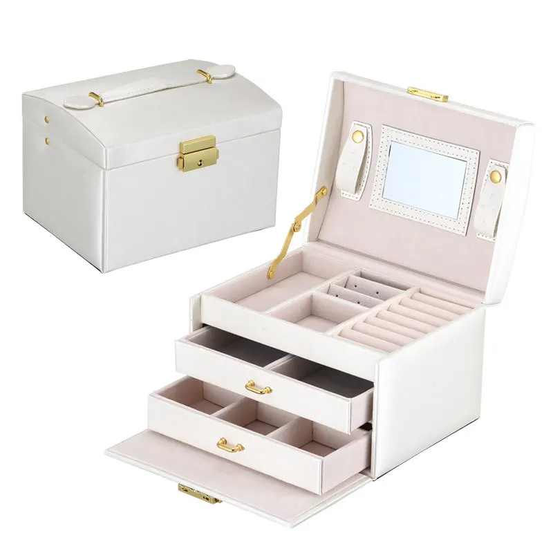 Jewellery Case Earring Ring Necklace Girls With Lock Jewelry Box Organizer Velvet Jewelry Storage Pu Leather Jewelry Boxes