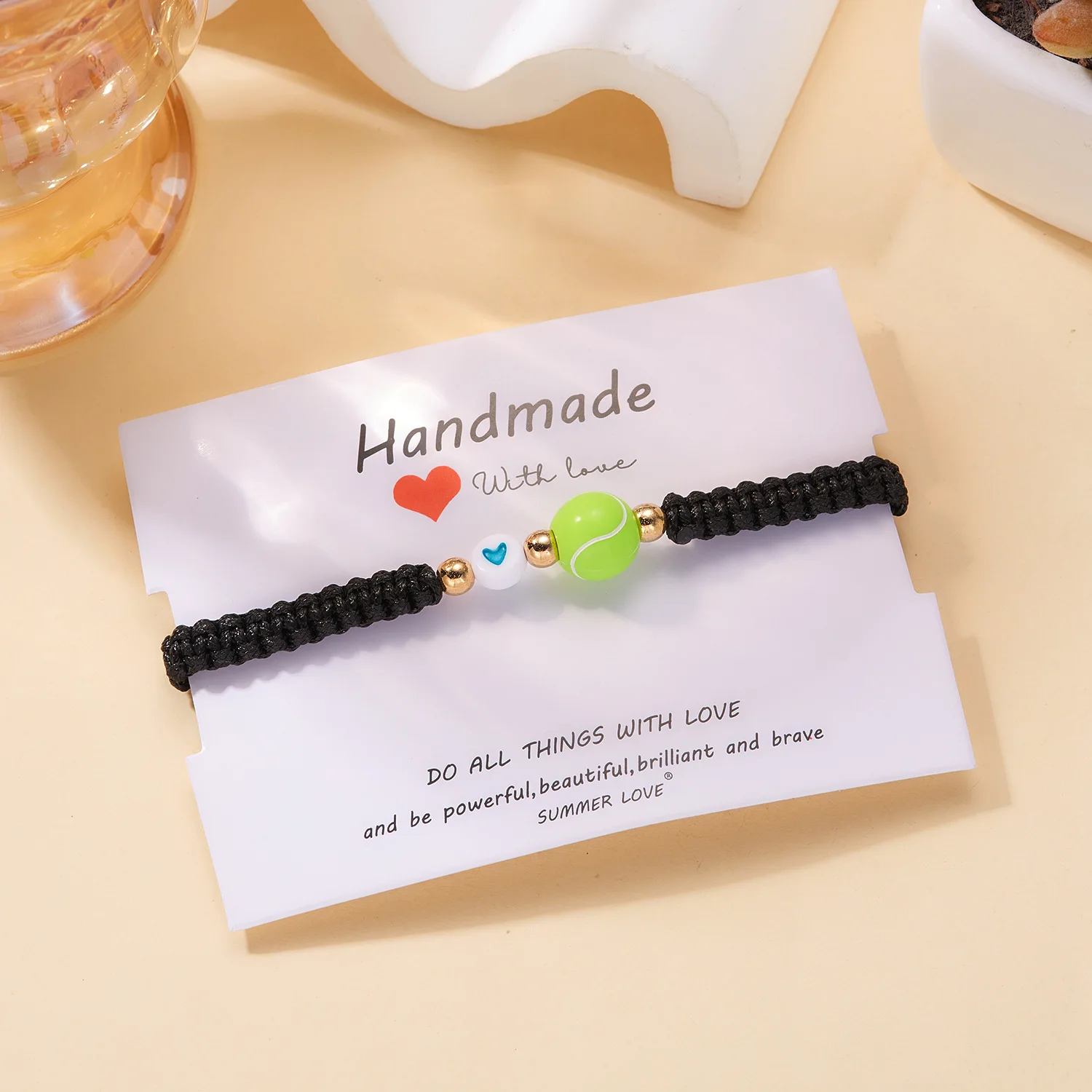 fashion ball football rugby tennis heart bead bracelet sports daily wear with adjustable woven men jewelry charm bracelet