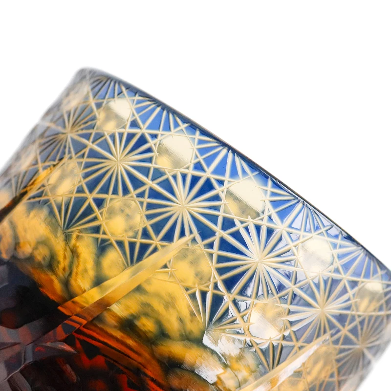 Blue Japanese Sake Glass Tumbler 2oz Hand Carved Crystal Amber Luxury Whiskey Tequila Liquor Soju Wholesale Wine Beer