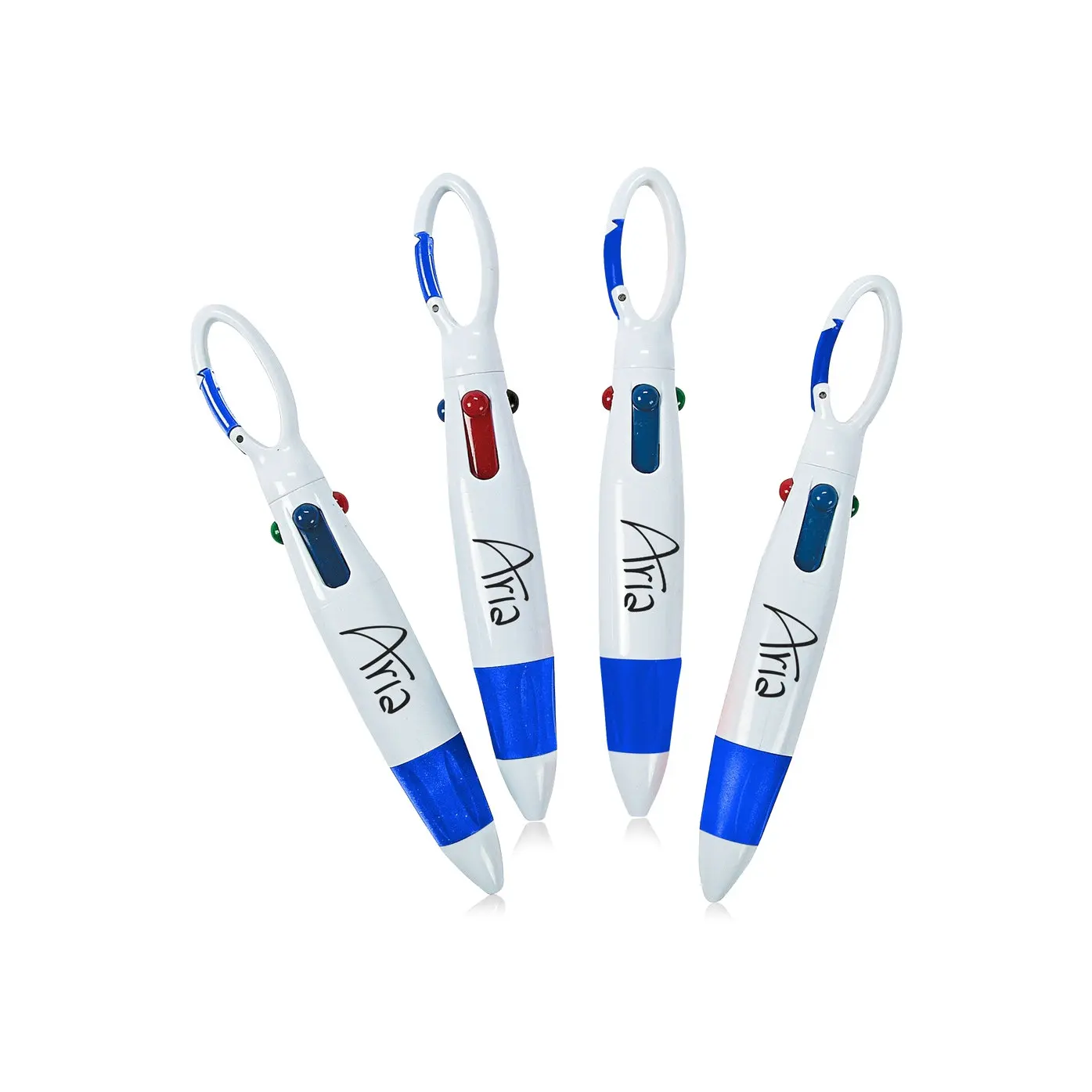 customized Fat multi-color Four 4 color ink Carabiner ballpoint pens with rubber grip,black blue green red 4 in 1 color ball pen