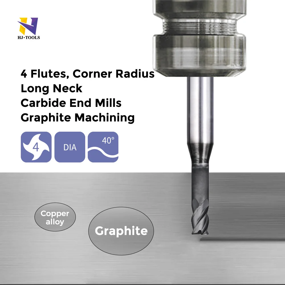 Long neck 4 flutes end mills Corner Radiu Carbide cutting tools Graphite milling cutters