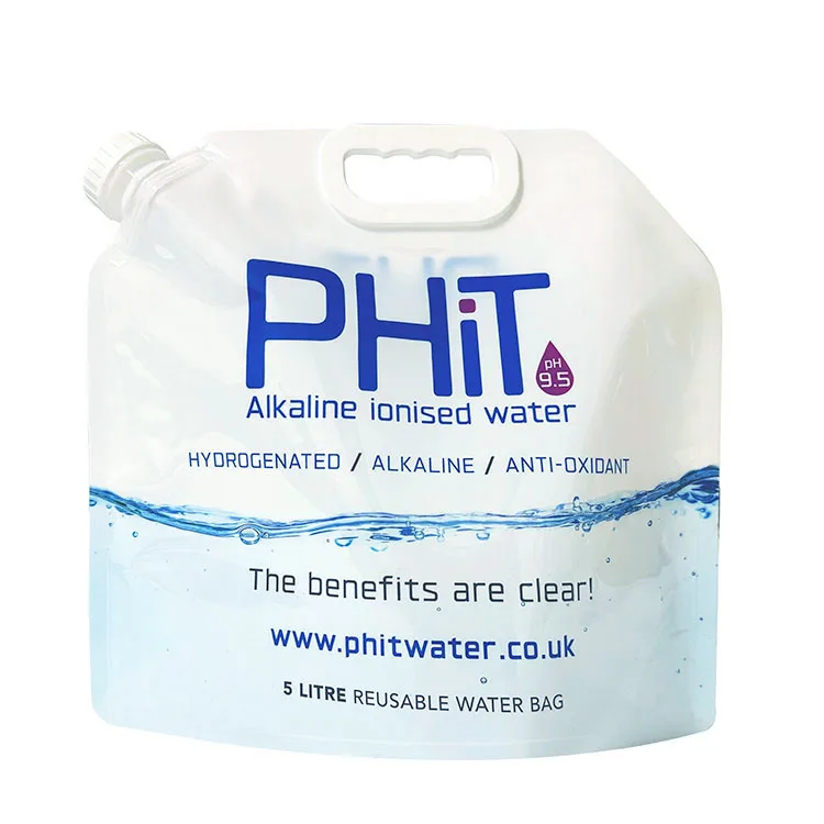 Custom  5L 10L Alkaline Water Packaging Stand Up Bag Outdoor Foldable 1 Gallon Hydrogen Drinking Water Plastic Pouch with Spout