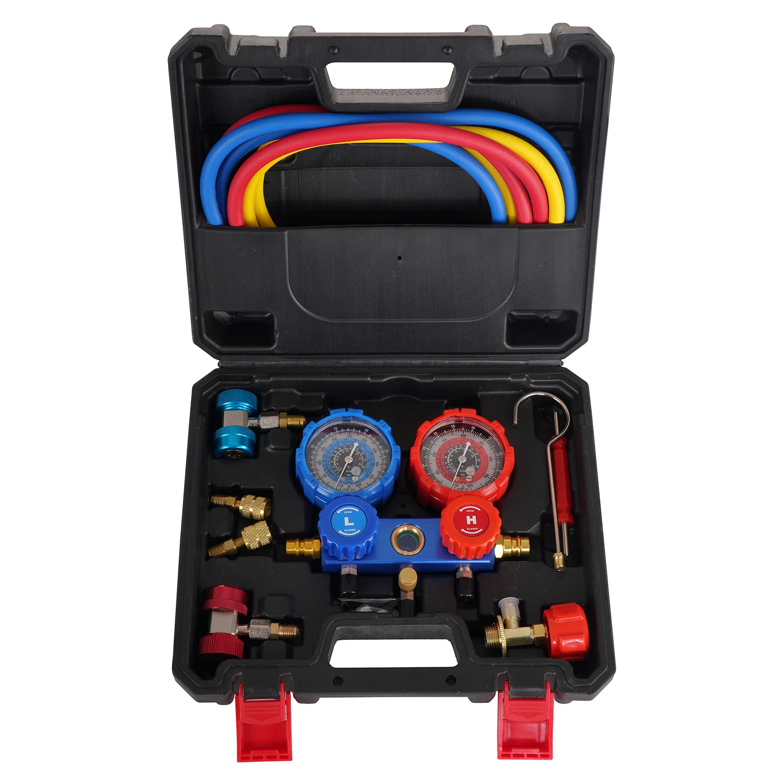 P PBAUTOS 4CFM 1/3HP Single Stage Vacuum Pump and 3-Way Manifold Gauge Set