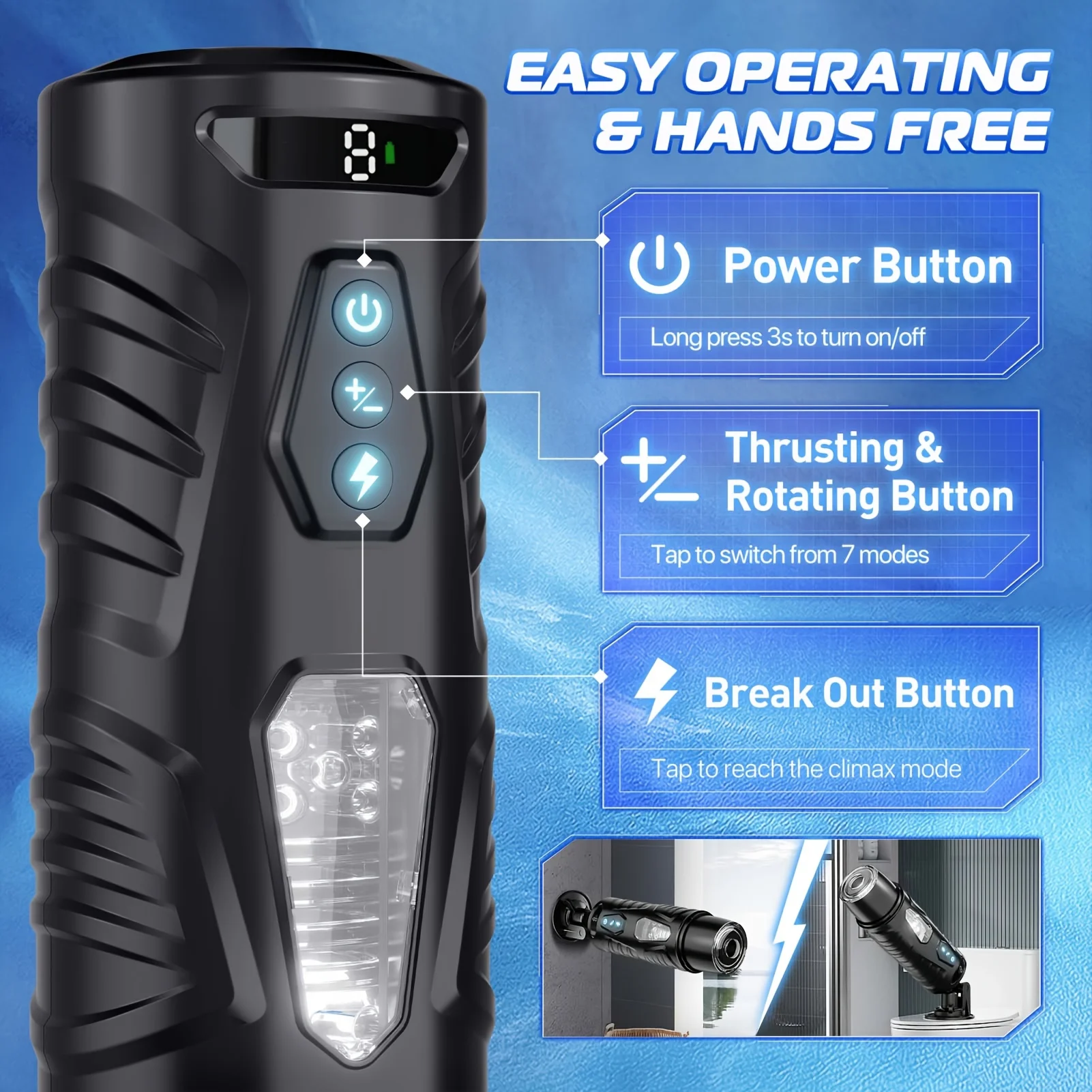 LCD Display Pocket Pussy Stroker Men Penis Sex Machine Adults Toys Hands free Thrusting Rotating Automatic Male Masturbation Cup