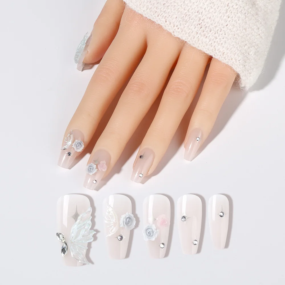 Hot Sale 24 pcs/box Finished French Press on Nails Tips Beauty Butterfly 3D Decoration Fashion with Madam Nails