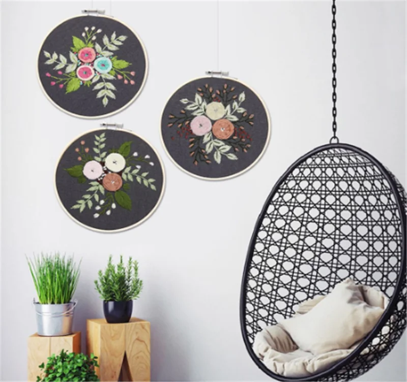 
DIY Embroidery Flower Handwork Needlework for Beginner Cross Stitch Kit Ribbon Painting Embroidery Hoop Home Decoration 